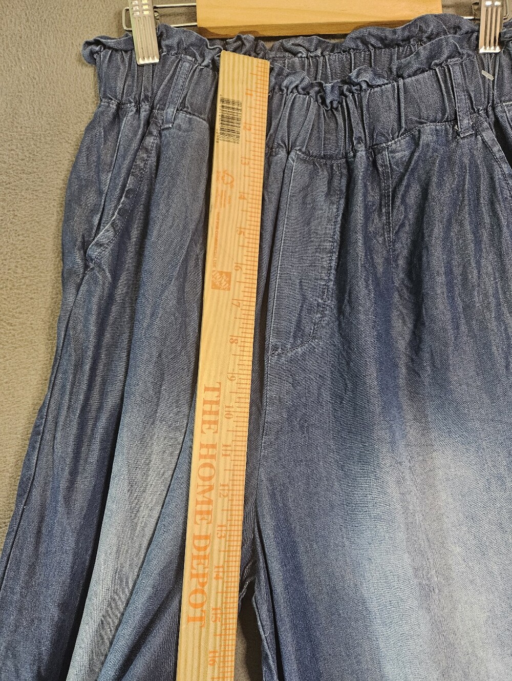 Zenana Womens Small Wide Leg Frye Hem Denim Pants Pullup High-Rise Bleach Wash - Picture 4 of 10